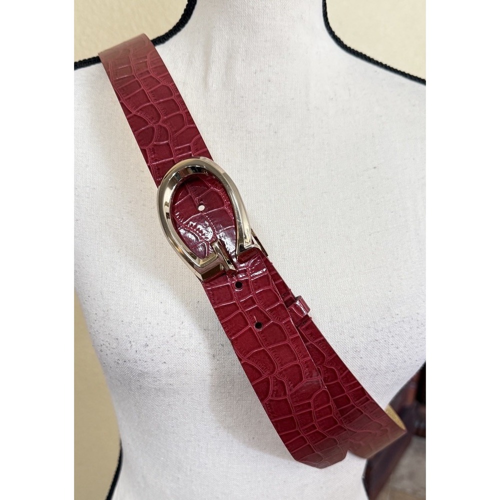 Guess Red Faux Croc Print Gold‎ G Logo Womens Belt